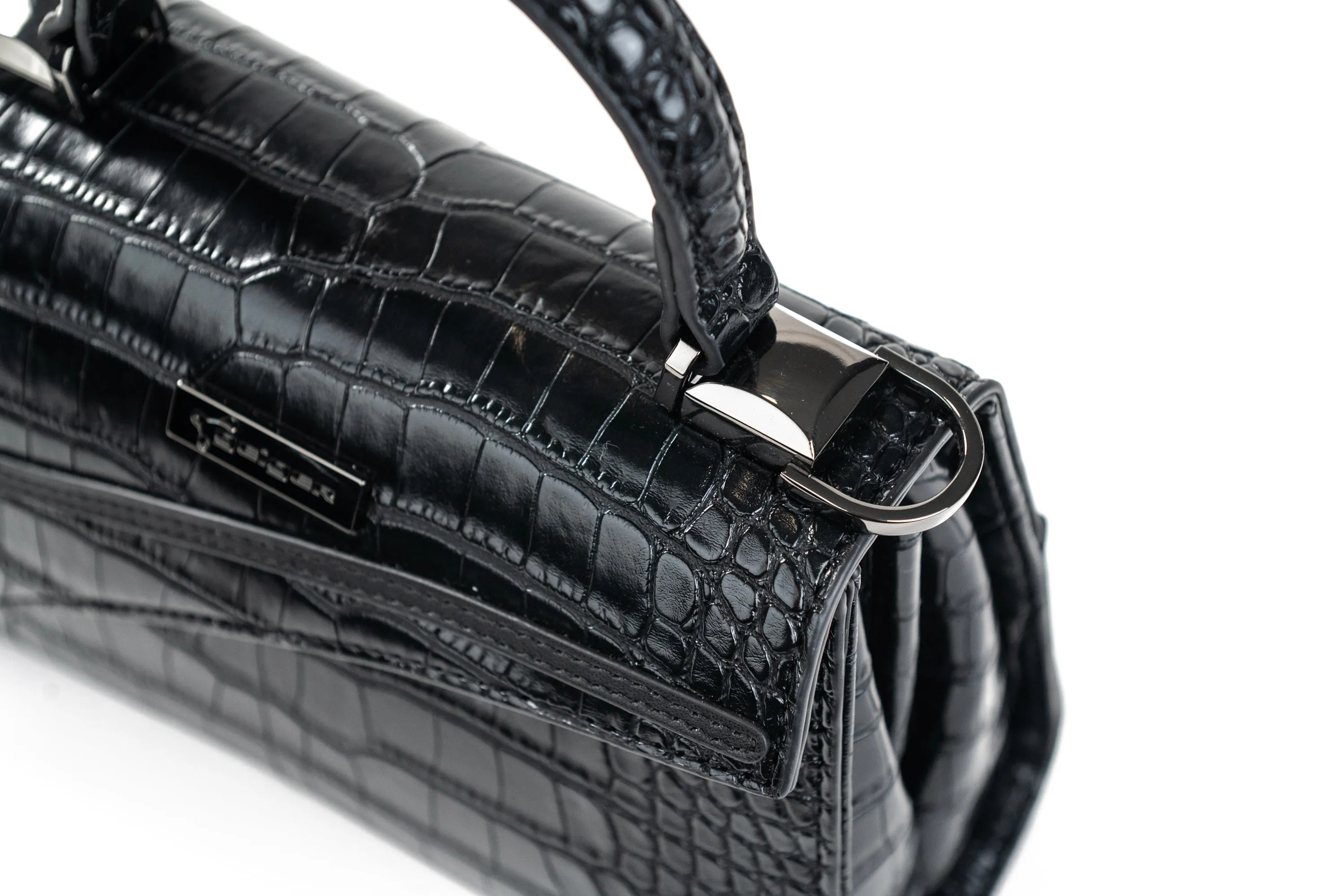 Medium Black Croc Lowercase Flap Bag