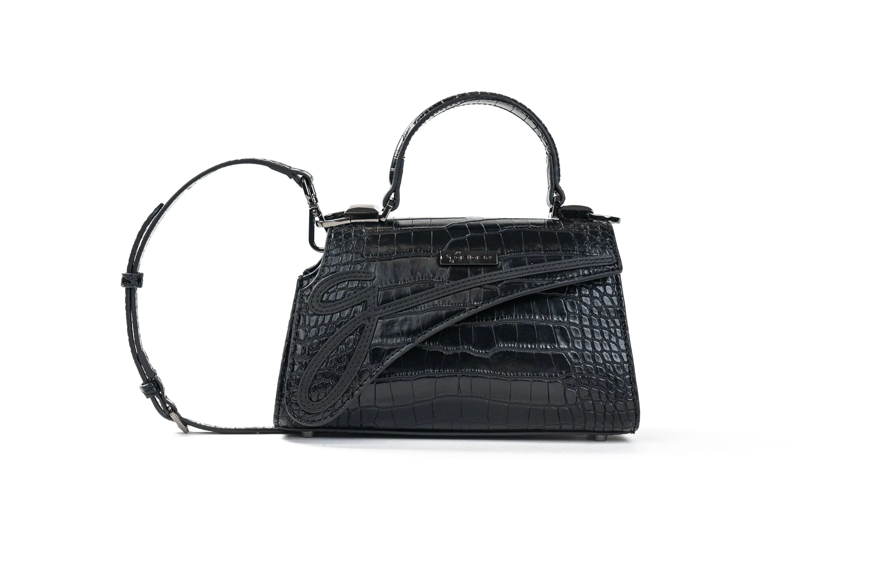 Medium Black Croc Lowercase Flap Bag