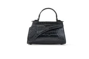 Medium Black Croc Lowercase Flap Bag