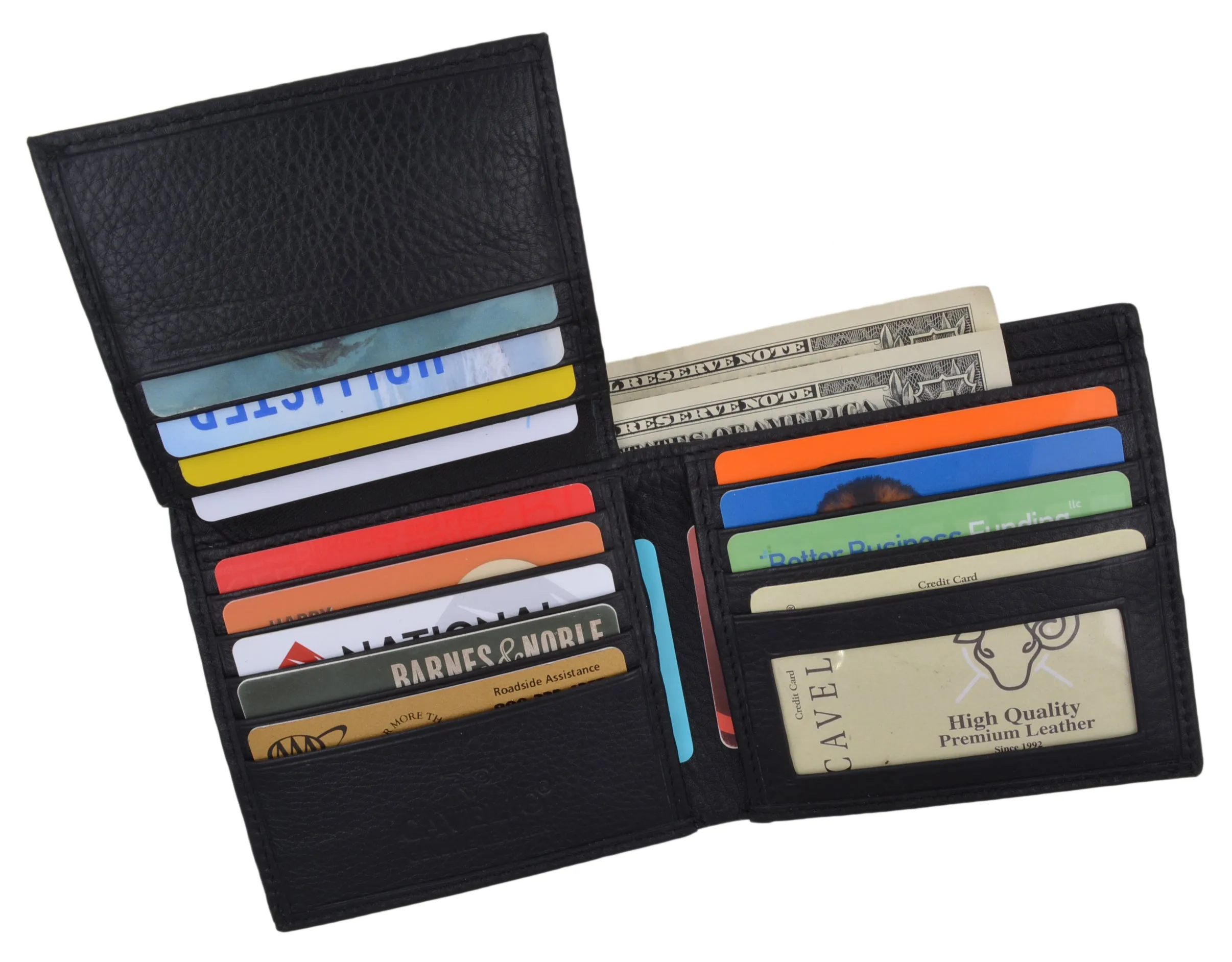 Men's Black Hipster Genuine Leather Multi-Card ID Bifold Euro Wallet