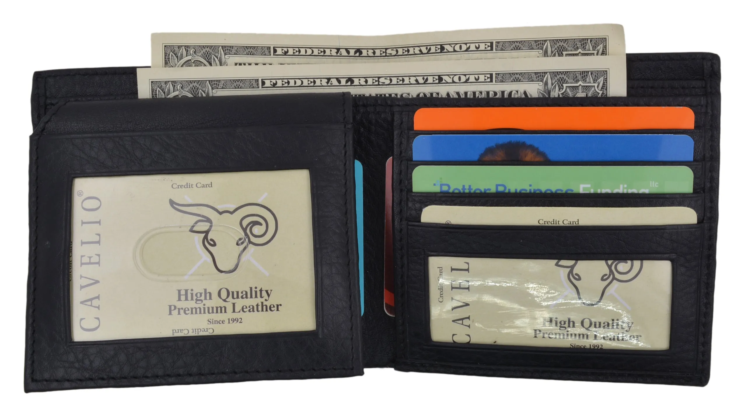 Men's Black Hipster Genuine Leather Multi-Card ID Bifold Euro Wallet