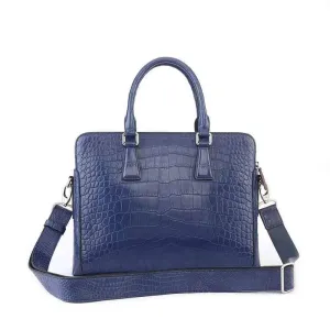 Men's Crocodile  Leather Laptop Bags Briefcase Blue