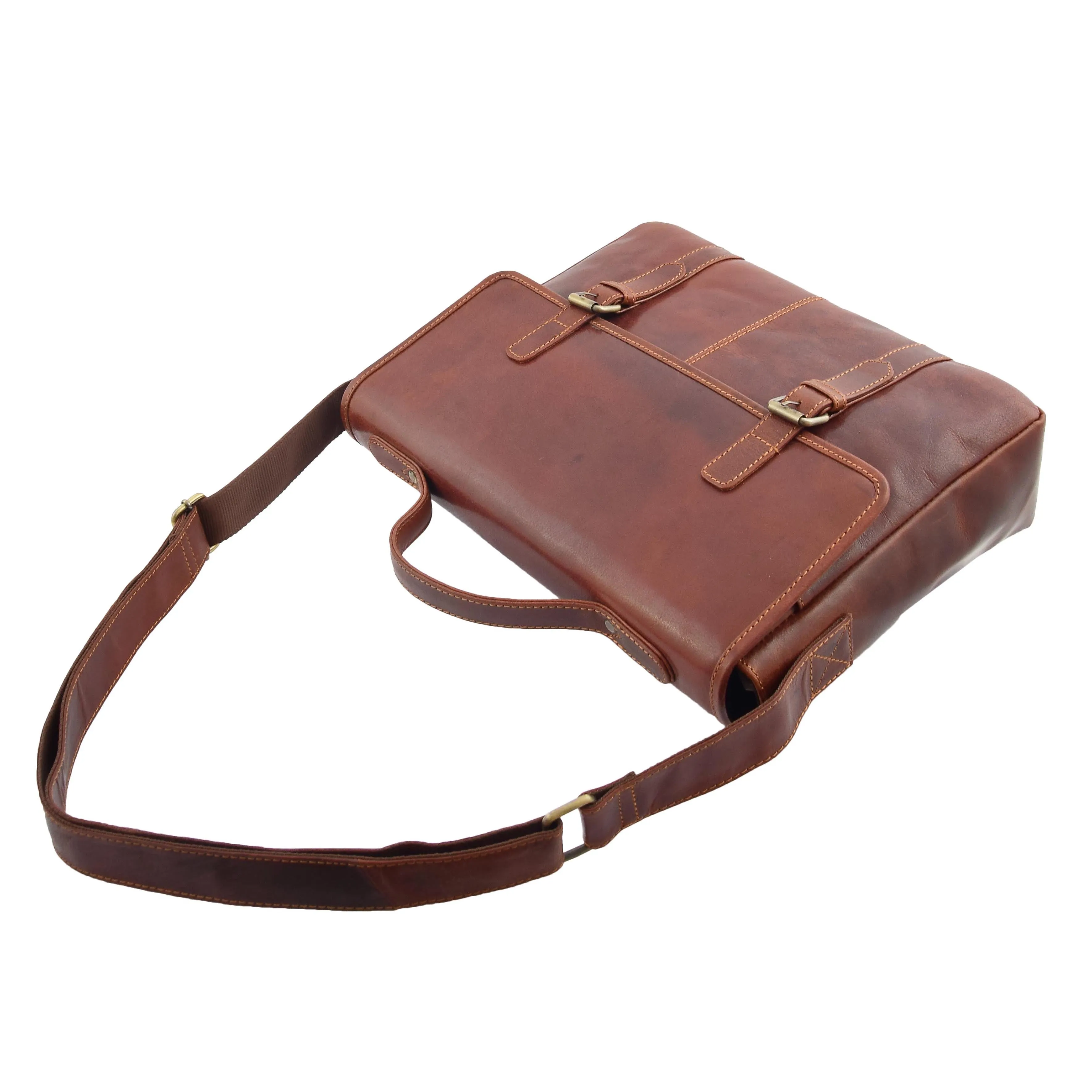 Mens Leather Cross Body Flap Over Briefcase Marland Brown