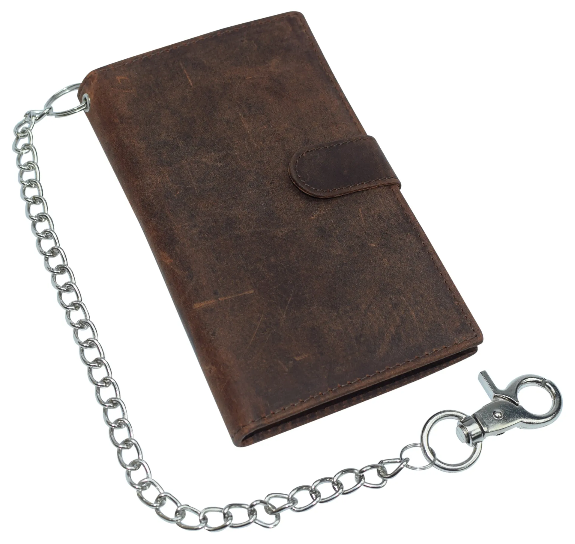 Men's RFID Blocking Vintage Leather Bifold Credit Card Holder Chain Biker Wallet with Button Closure