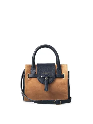 Mini-Windsor Handbag - Tan/Navy Suede