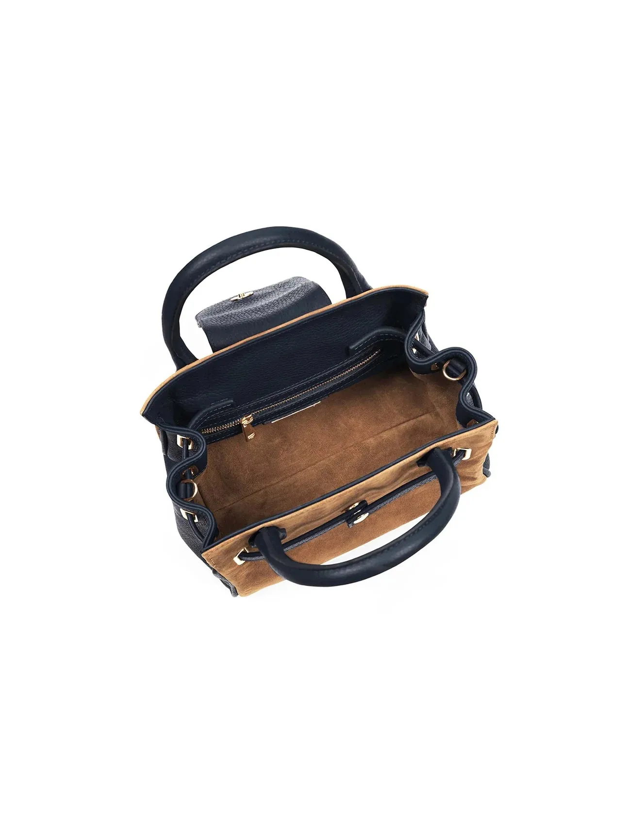 Mini-Windsor Handbag - Tan/Navy Suede