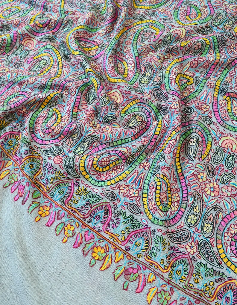 Multicoloured Embroidery Pashmina Shawl 7469