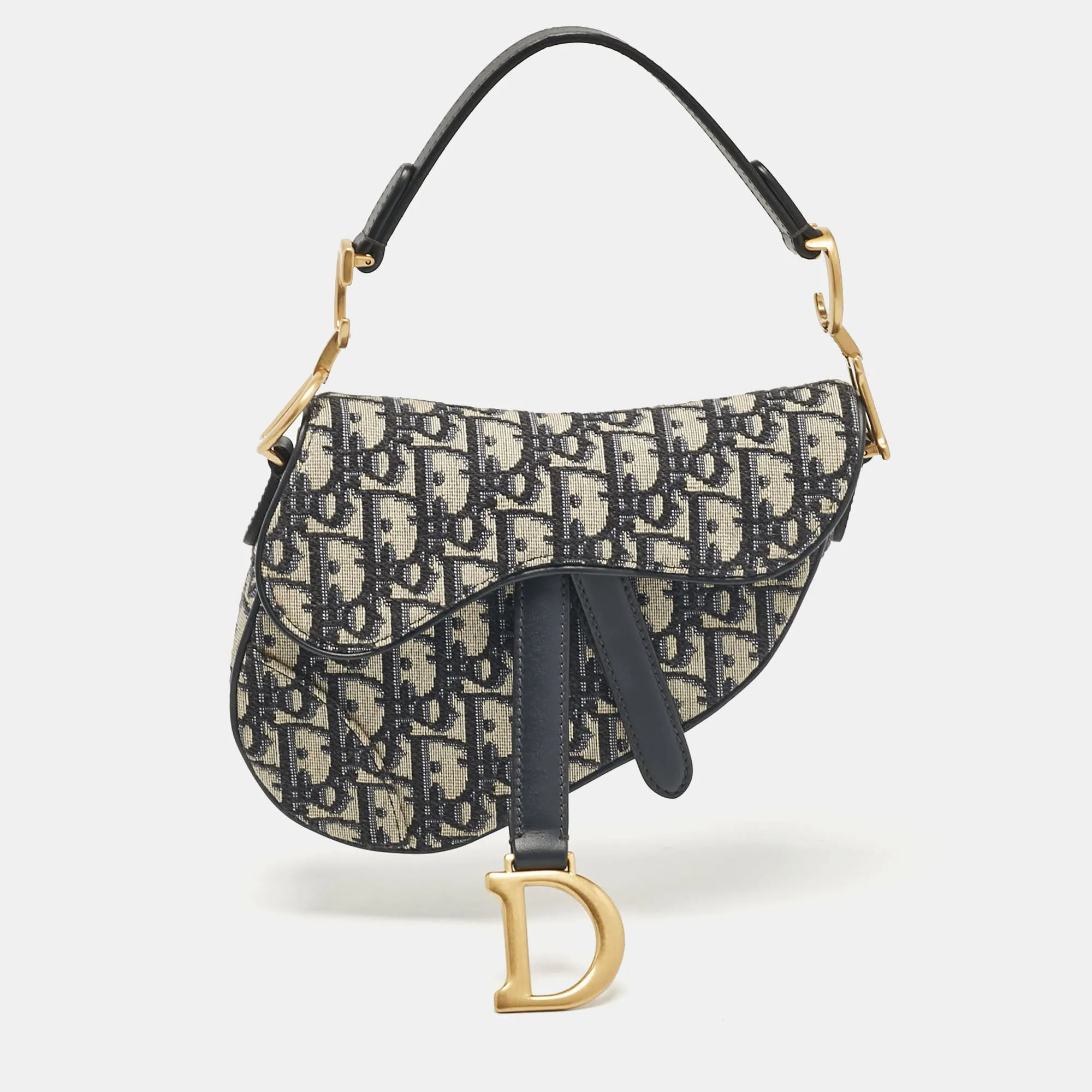 Navy Blue Oblique Canvas Mini Saddle Bag