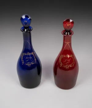 Pair Of Georgian Bristol and Ruby Glass Decanters (Sherry & Port)