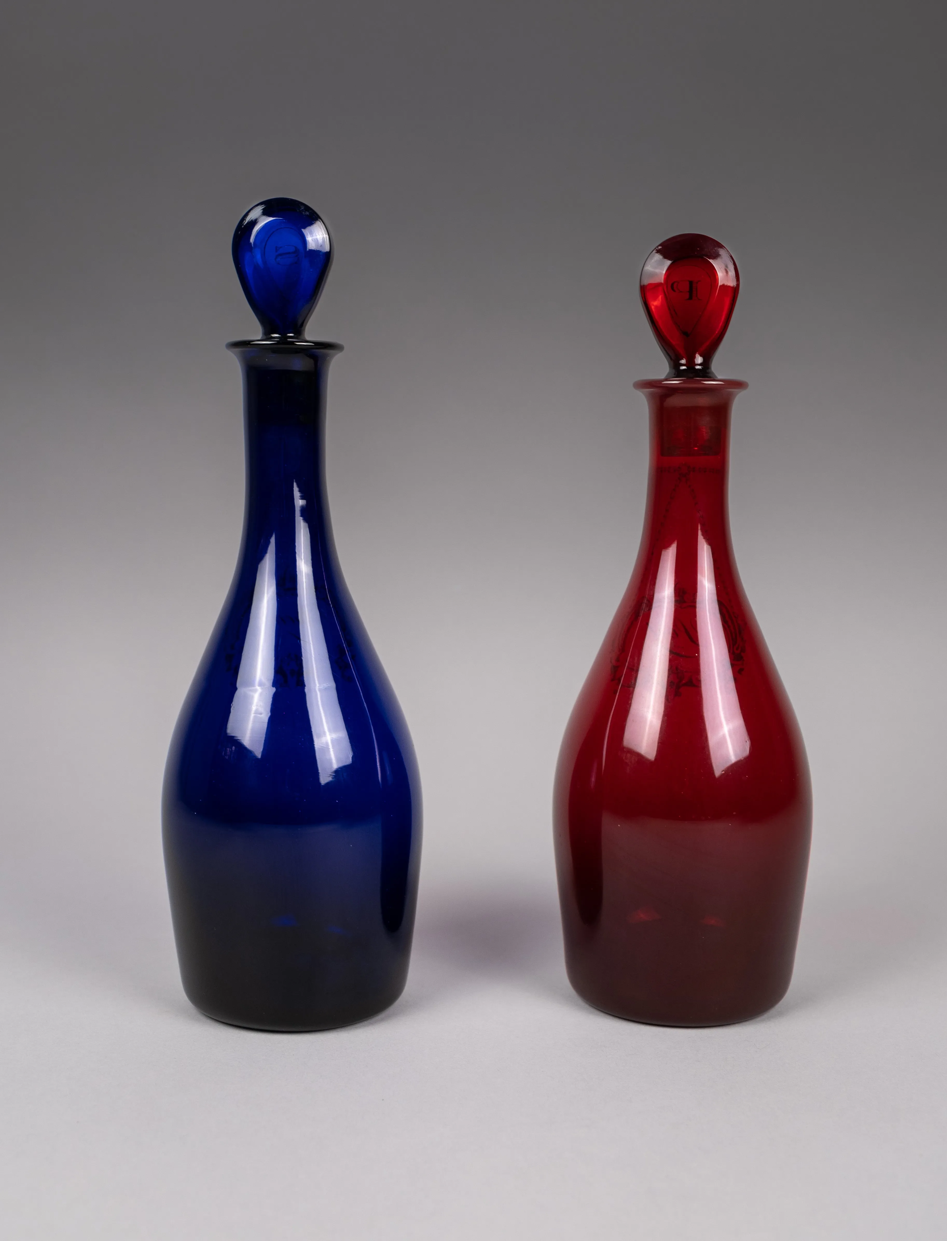 Pair Of Georgian Bristol and Ruby Glass Decanters (Sherry & Port)