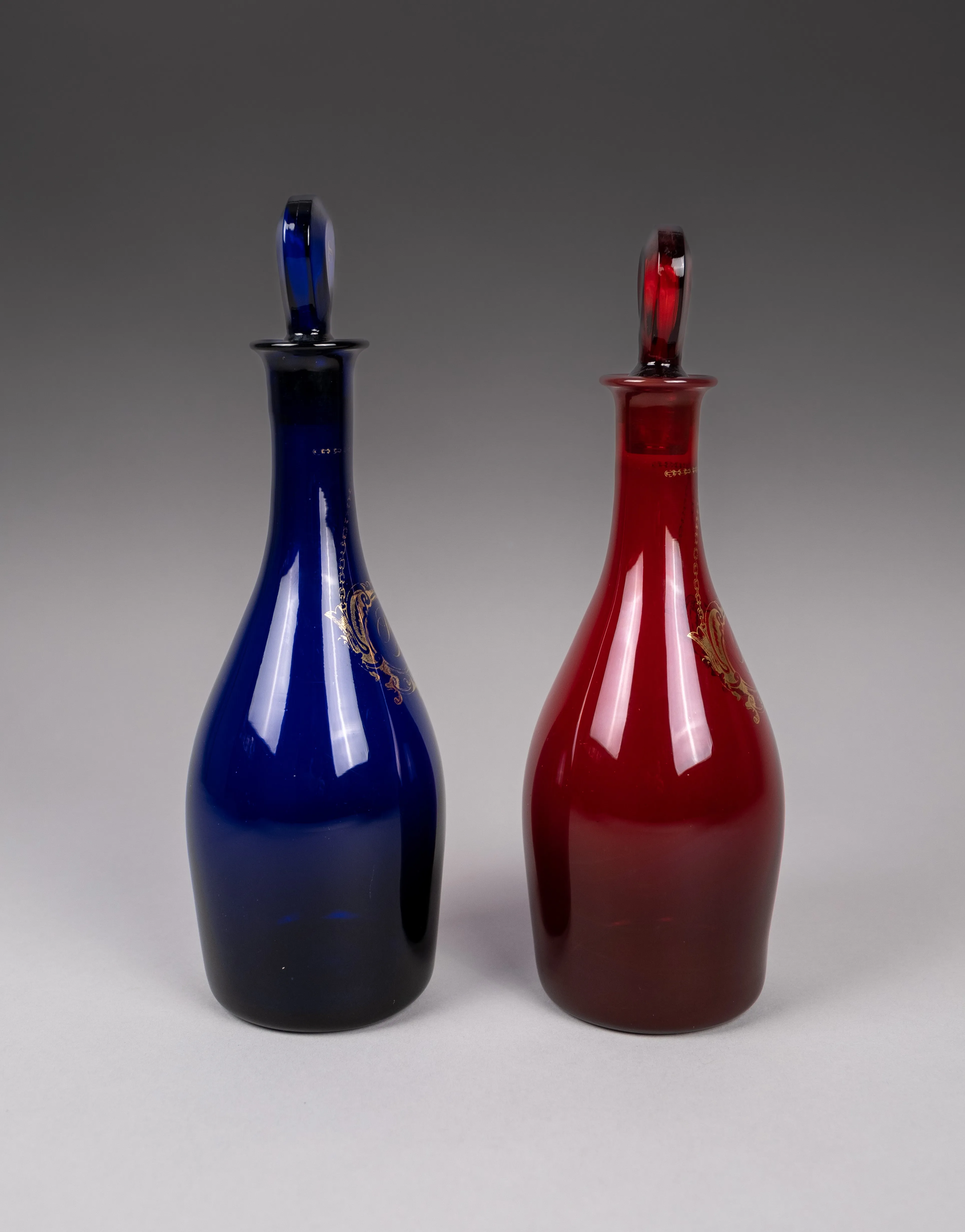 Pair Of Georgian Bristol and Ruby Glass Decanters (Sherry & Port)