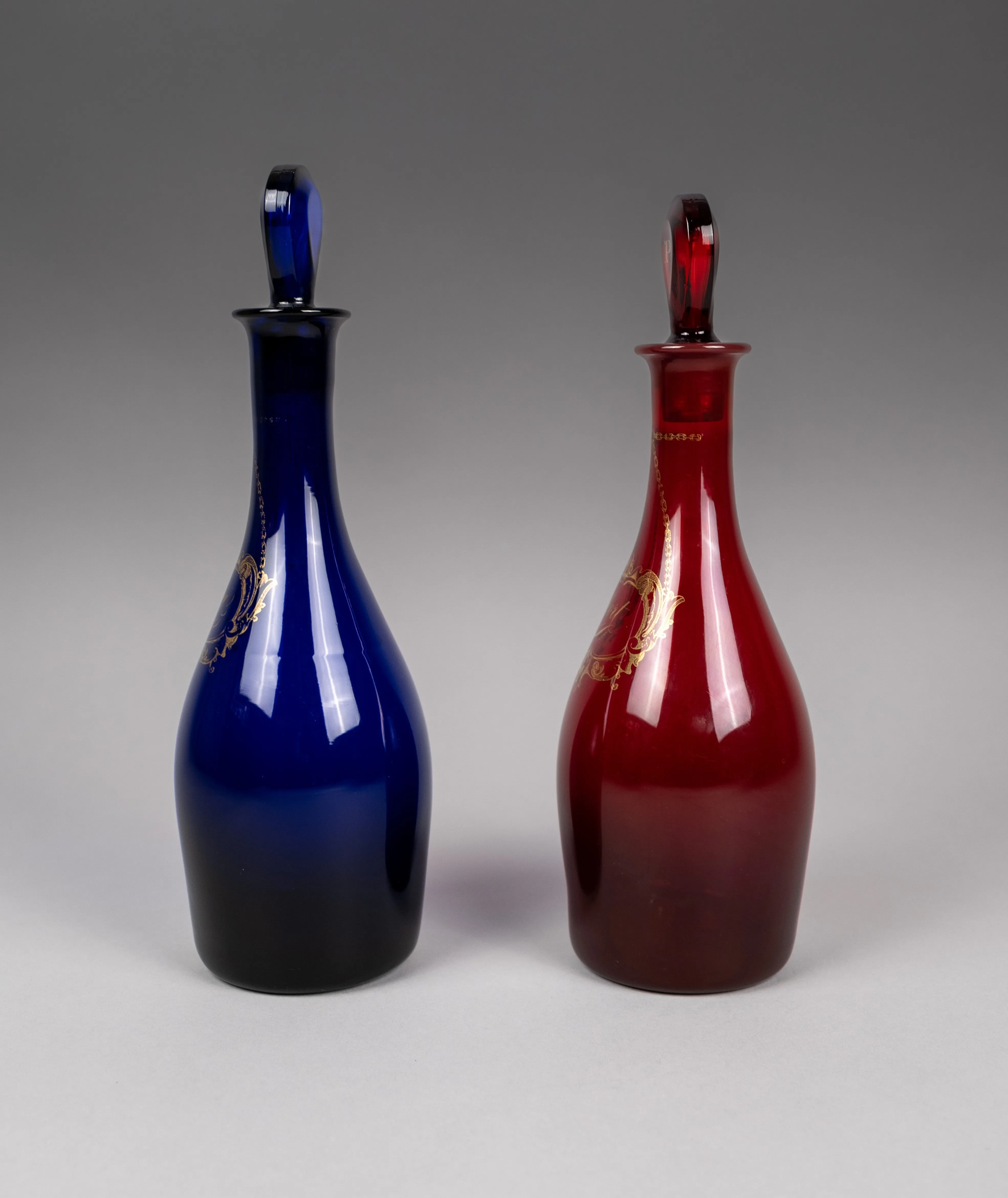 Pair Of Georgian Bristol and Ruby Glass Decanters (Sherry & Port)