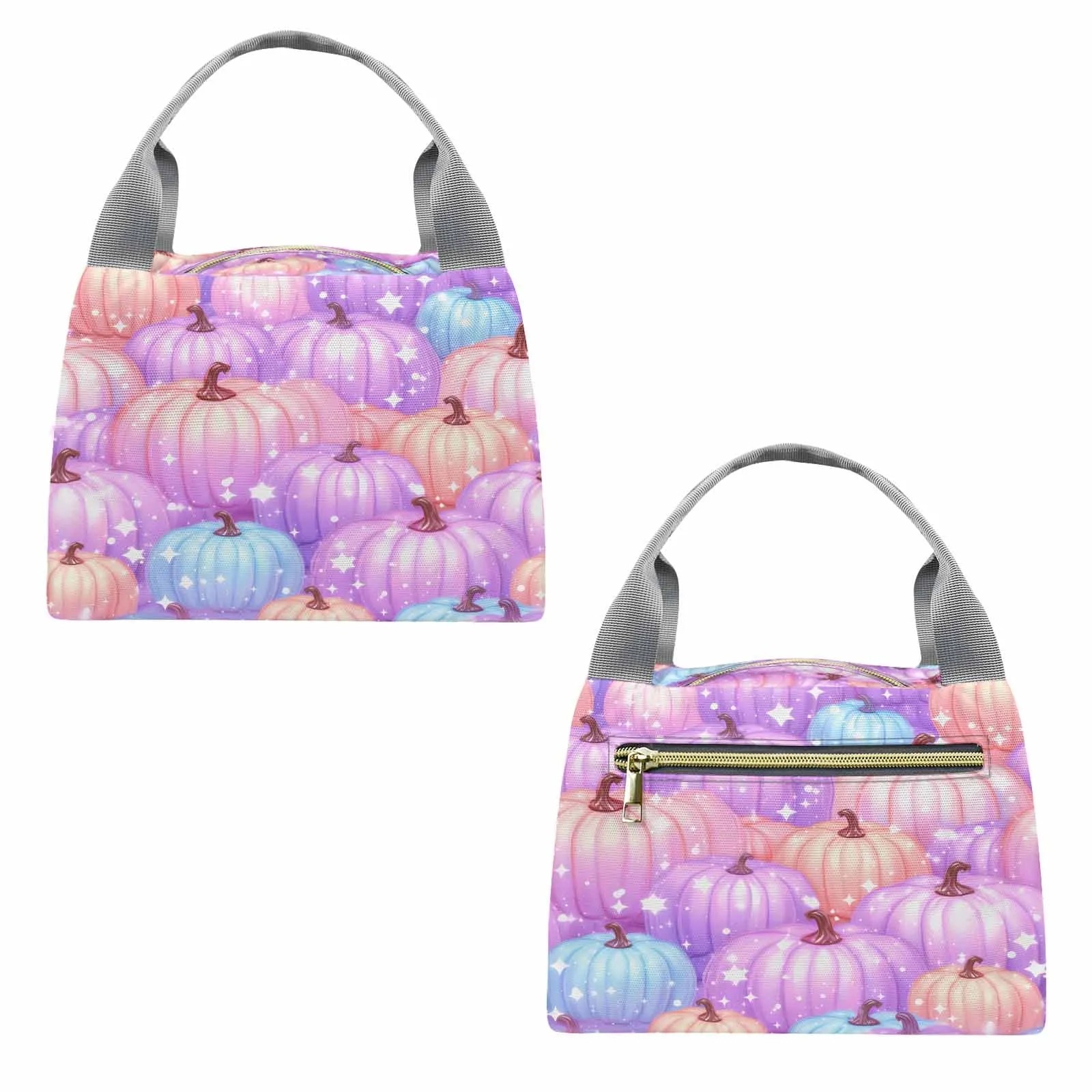 Pastel Pumpkin  Portable Lunch Bag-Grey Handle