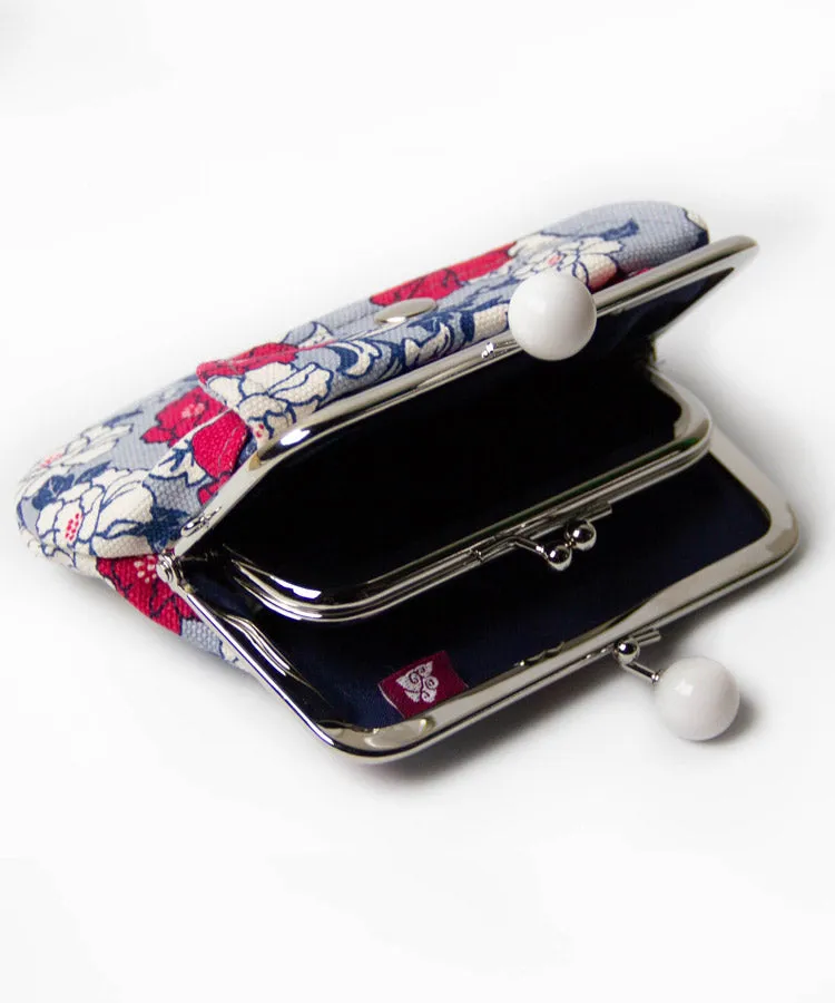 Peony Double Clasp Coin Purse / Gamaguchi Japanese Coin Purse