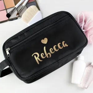 Personalised Gold Name Black Toiletry Bag