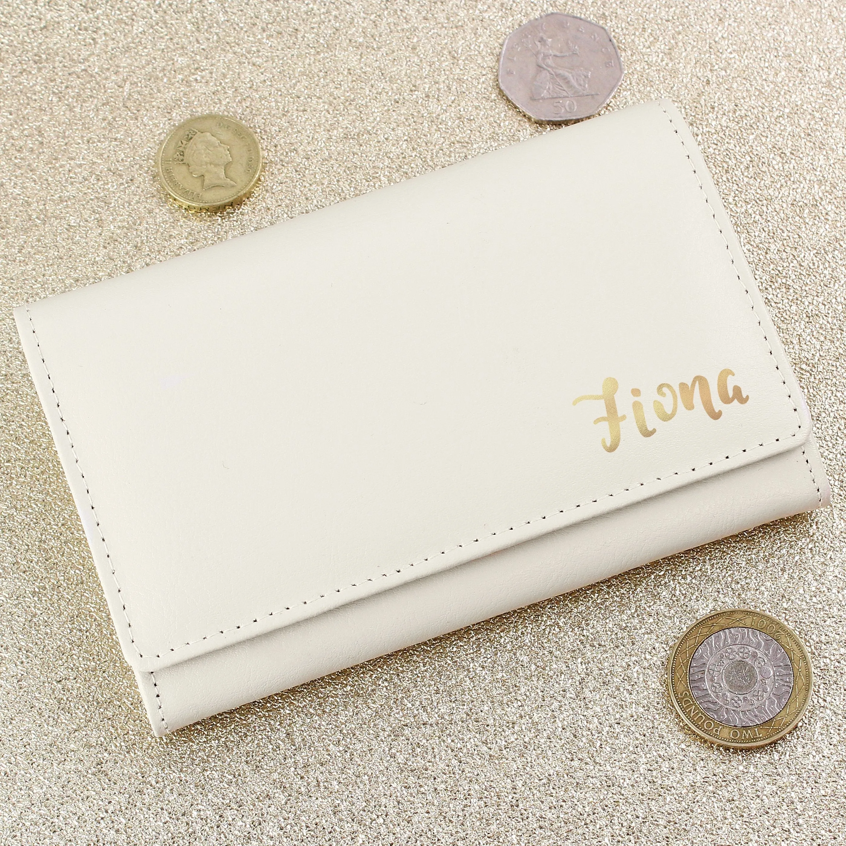 Personalised Gold Name Cream Purse