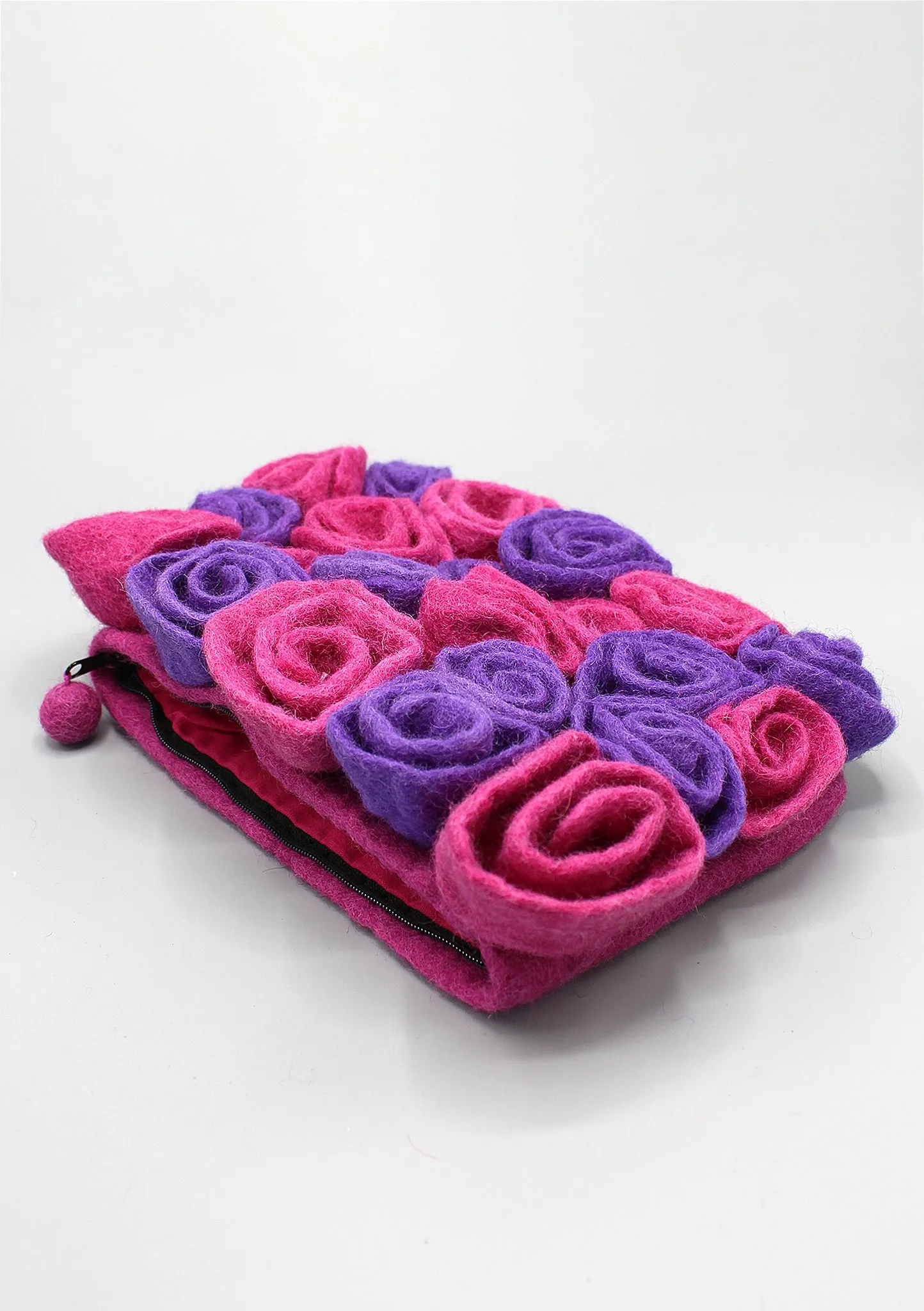 Pink Purple Rose Felted Clutch Purse