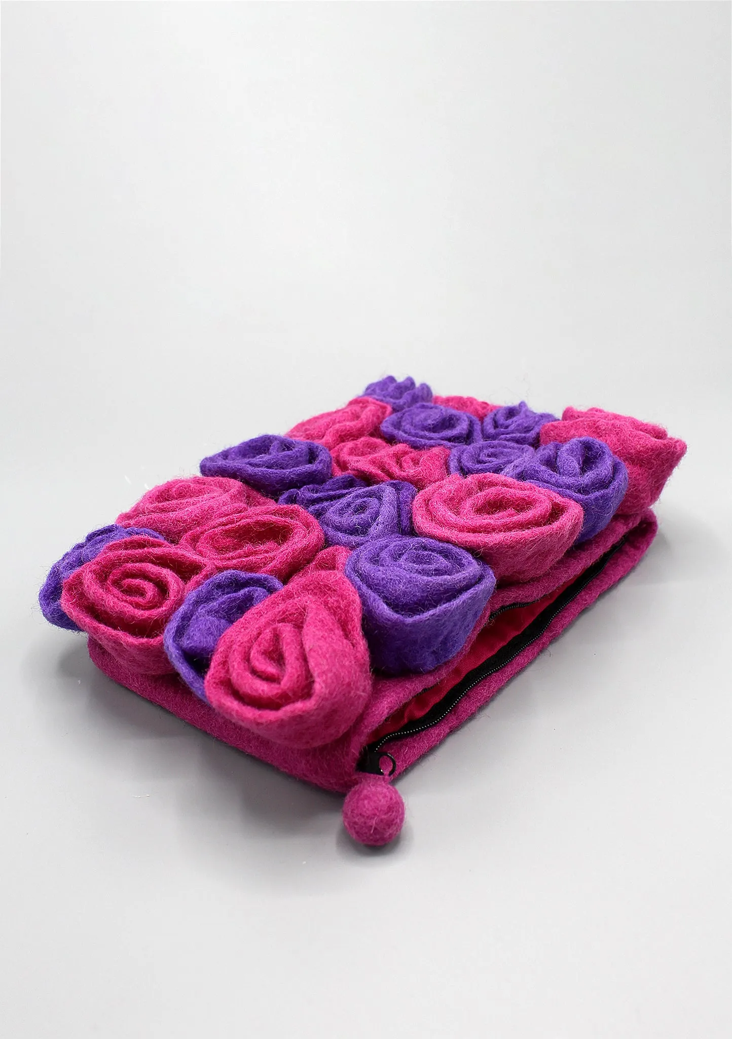 Pink Purple Rose Felted Clutch Purse