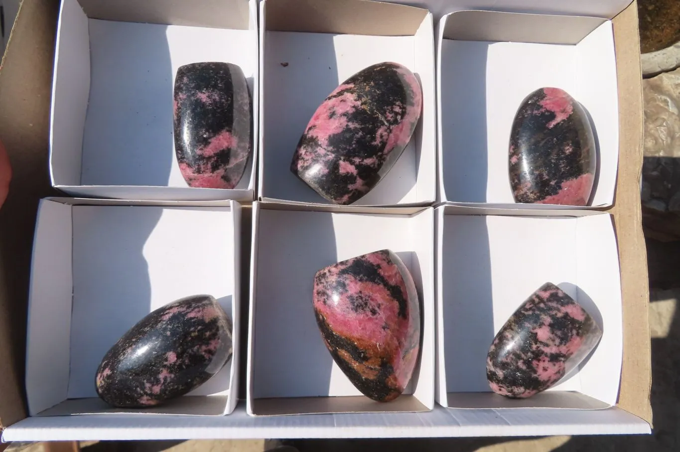 Polished Rhodonite Standing Free Forms x 6 From Ambindavato, Madagascar