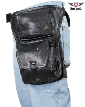 Premier Black Leather Multi Pocket Thigh Bags with Gun Pocket