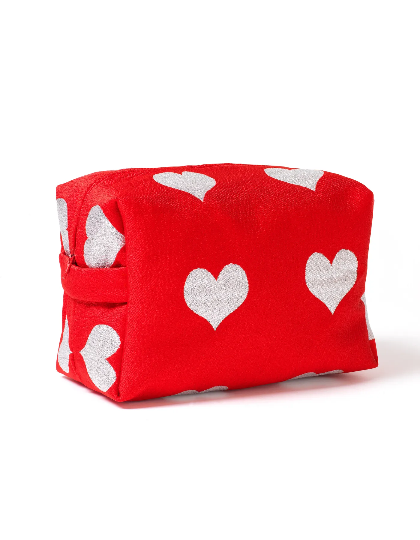 Red Heart Print Jacquard Cosmetic Bag