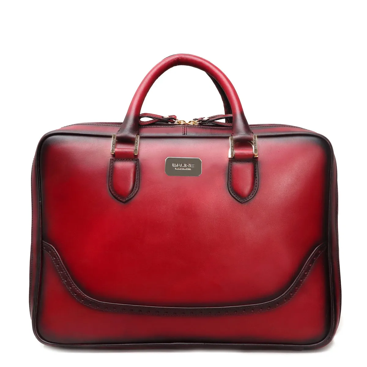 Red Leather Office Briefcase With Extra Compartment