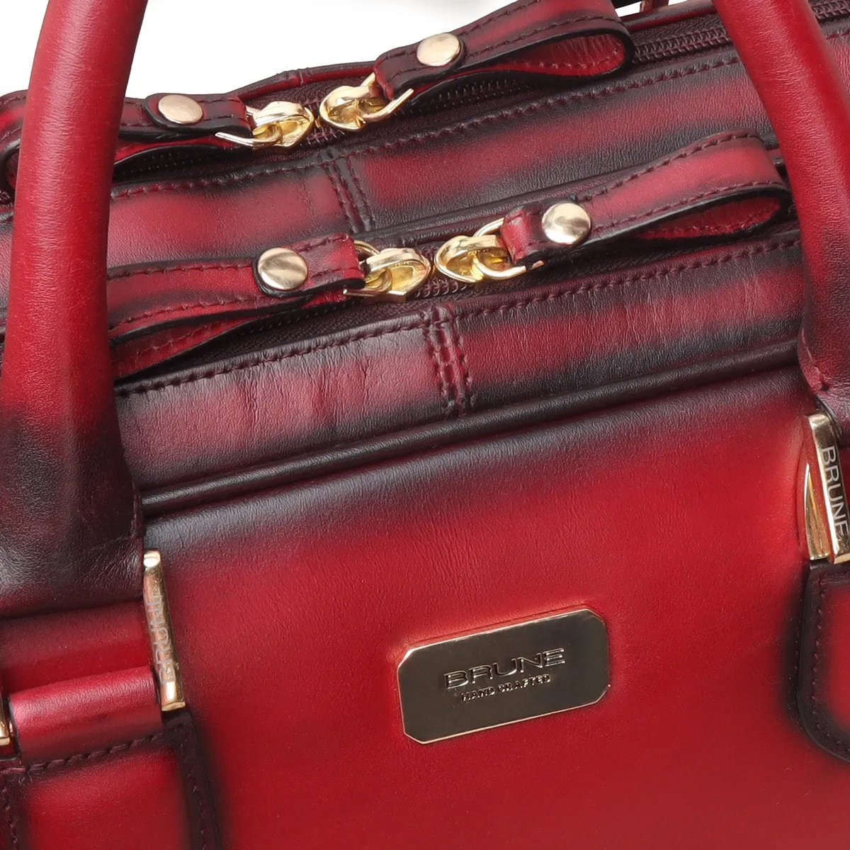 Red Leather Office Briefcase With Extra Compartment