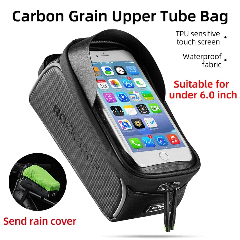 ROCKBROS Bicycle Bag Cycling Front Tube Frame Bag Waterproof Top Tube Phone Bag MTB Road Bike Touch Screen 6.0 inch Phone Case