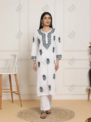 Saba Chikankari Set in Mul cotton Kurta  for Women - White with Black