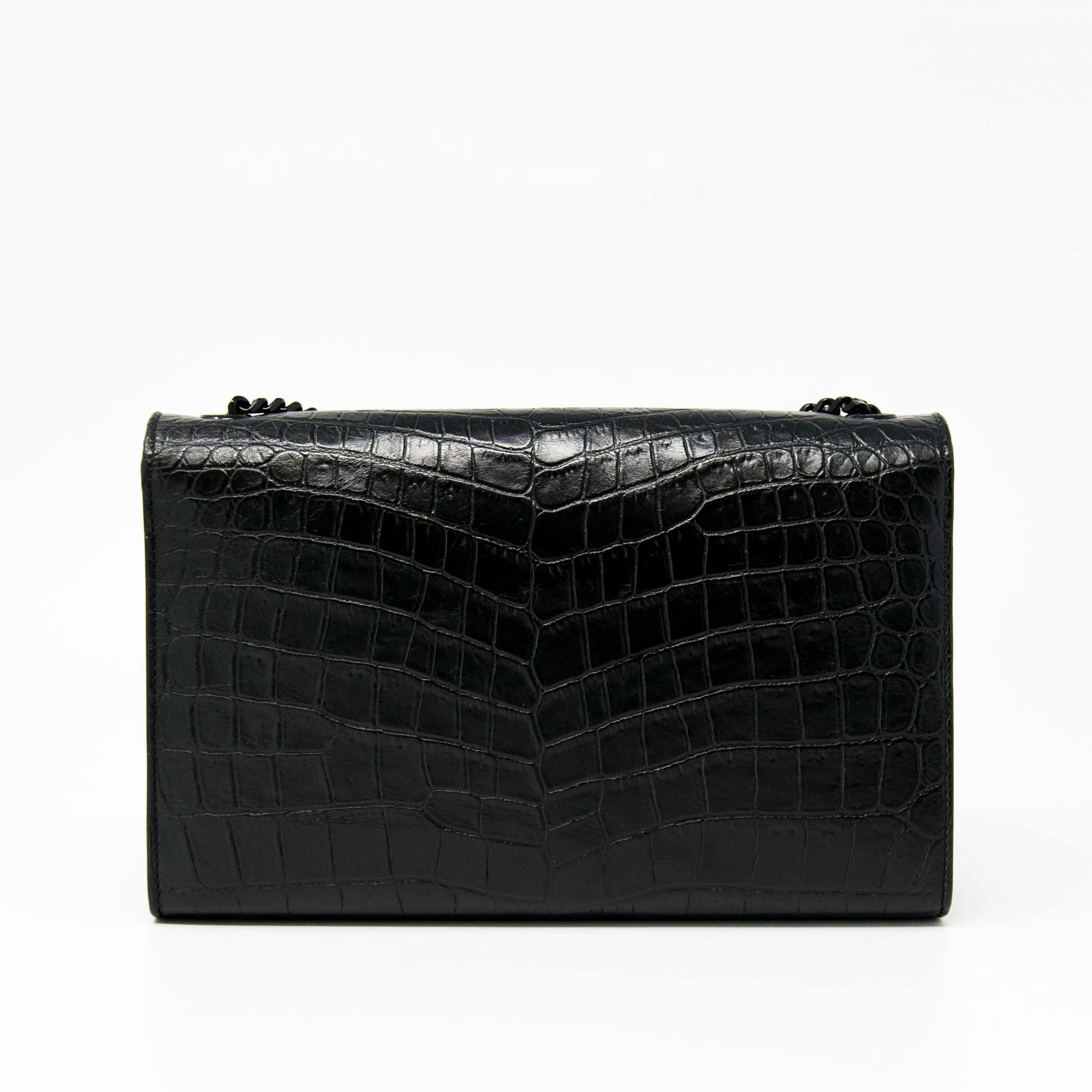 Saint Laurent Black Croc Medium Kate Bag