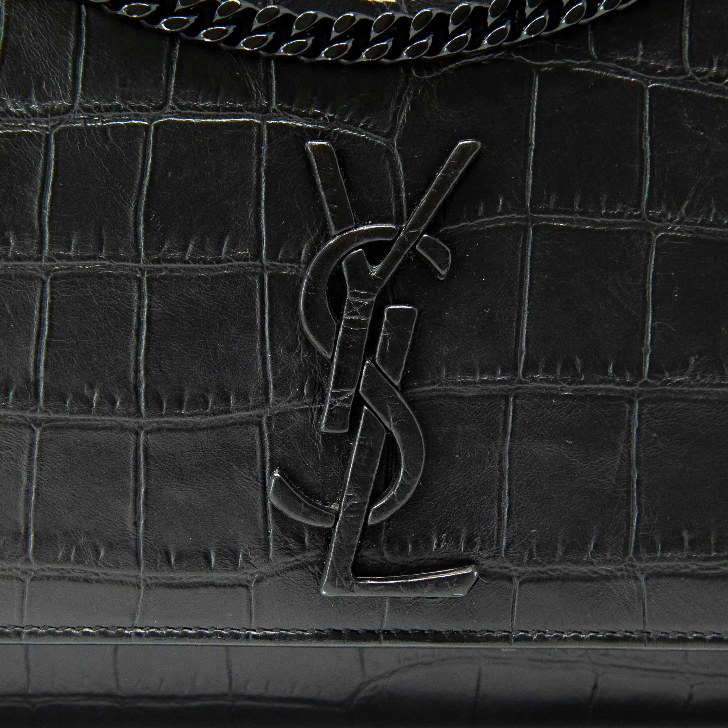 Saint Laurent Black Croc Medium Kate Bag