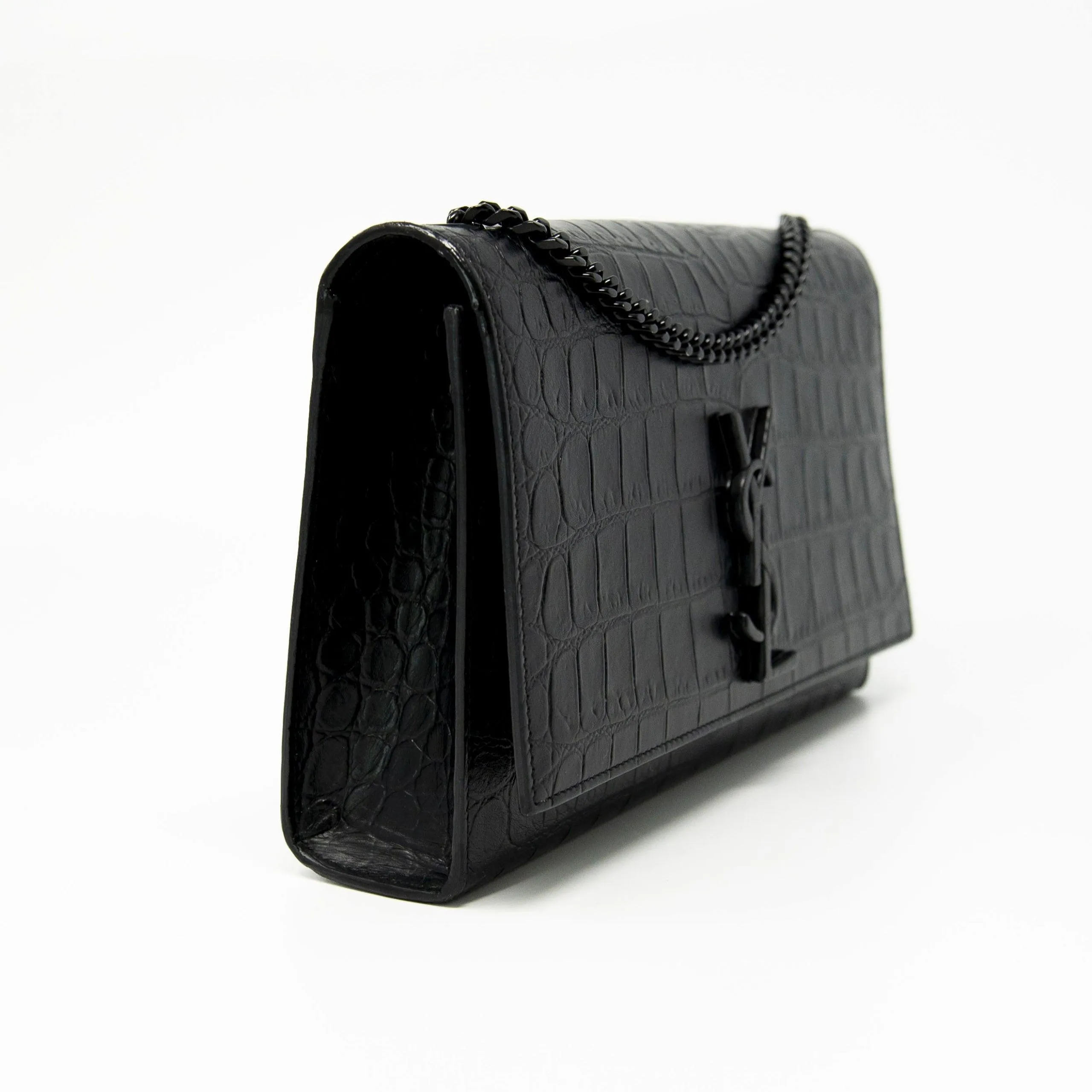 Saint Laurent Black Croc Medium Kate Bag