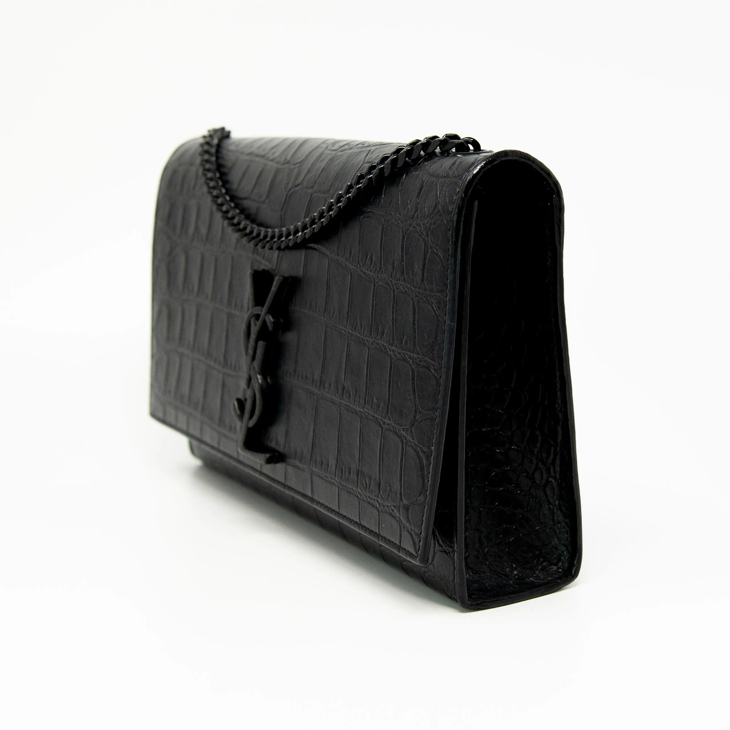 Saint Laurent Black Croc Medium Kate Bag