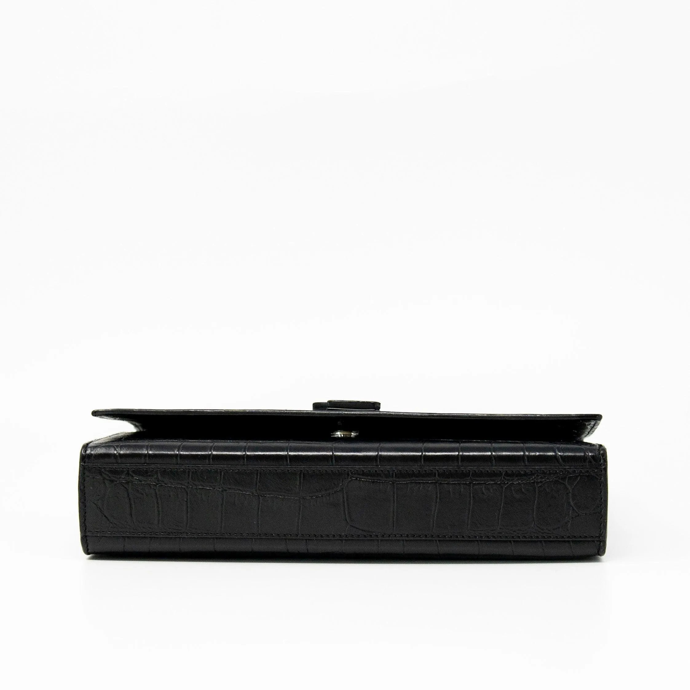 Saint Laurent Black Croc Medium Kate Bag