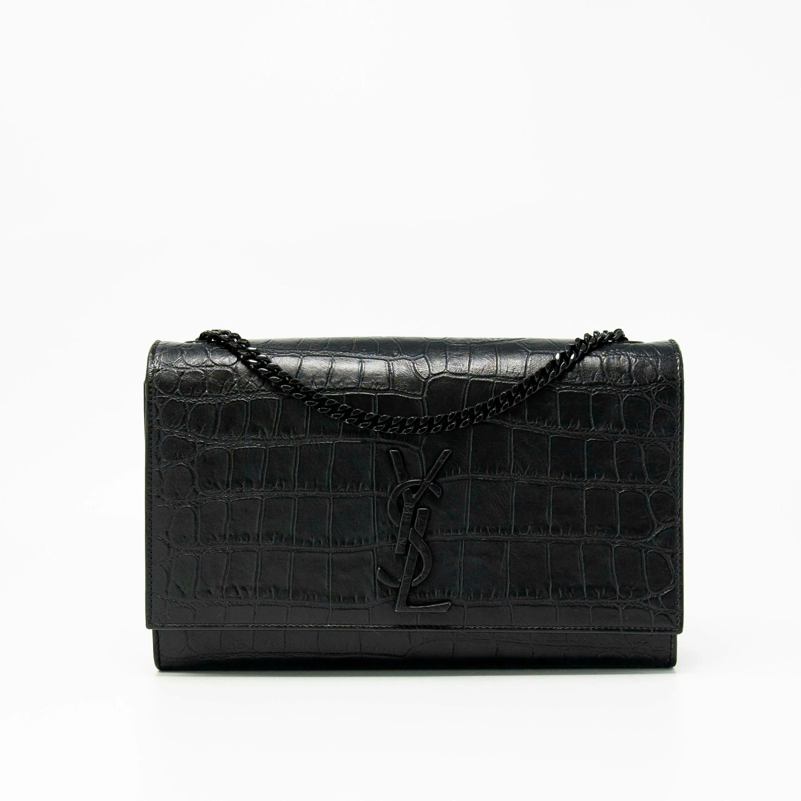 Saint Laurent Black Croc Medium Kate Bag