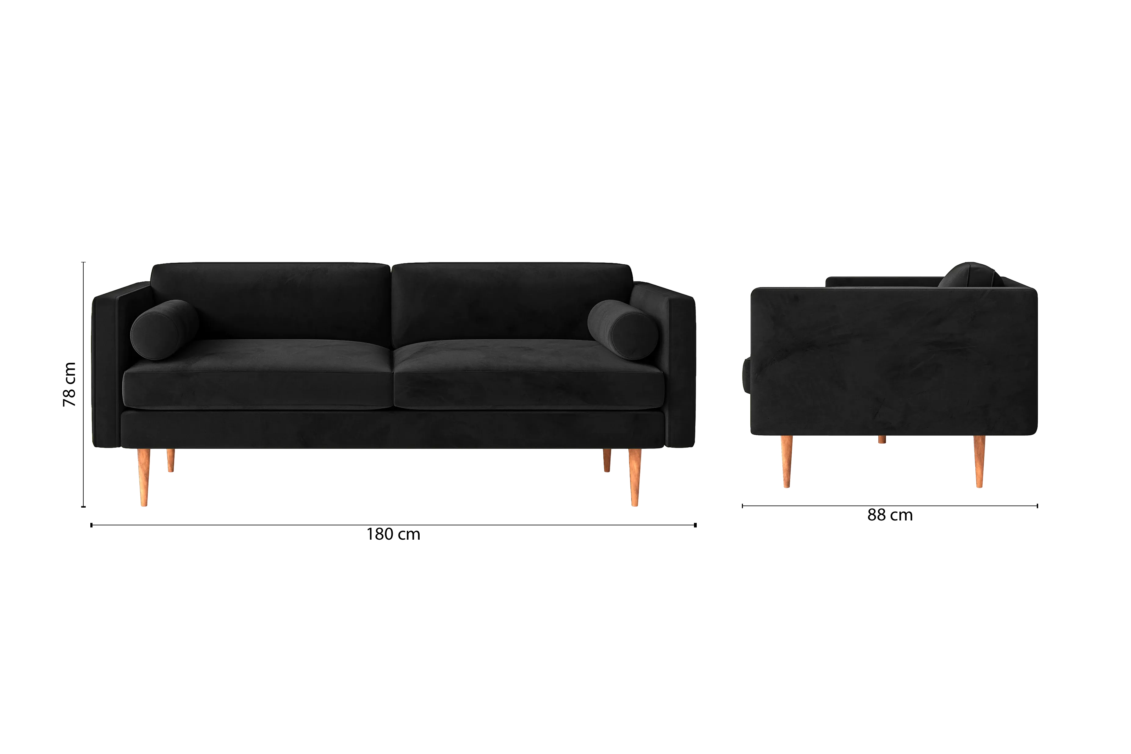 Salerno 2 Seater Sofa Black Velvet