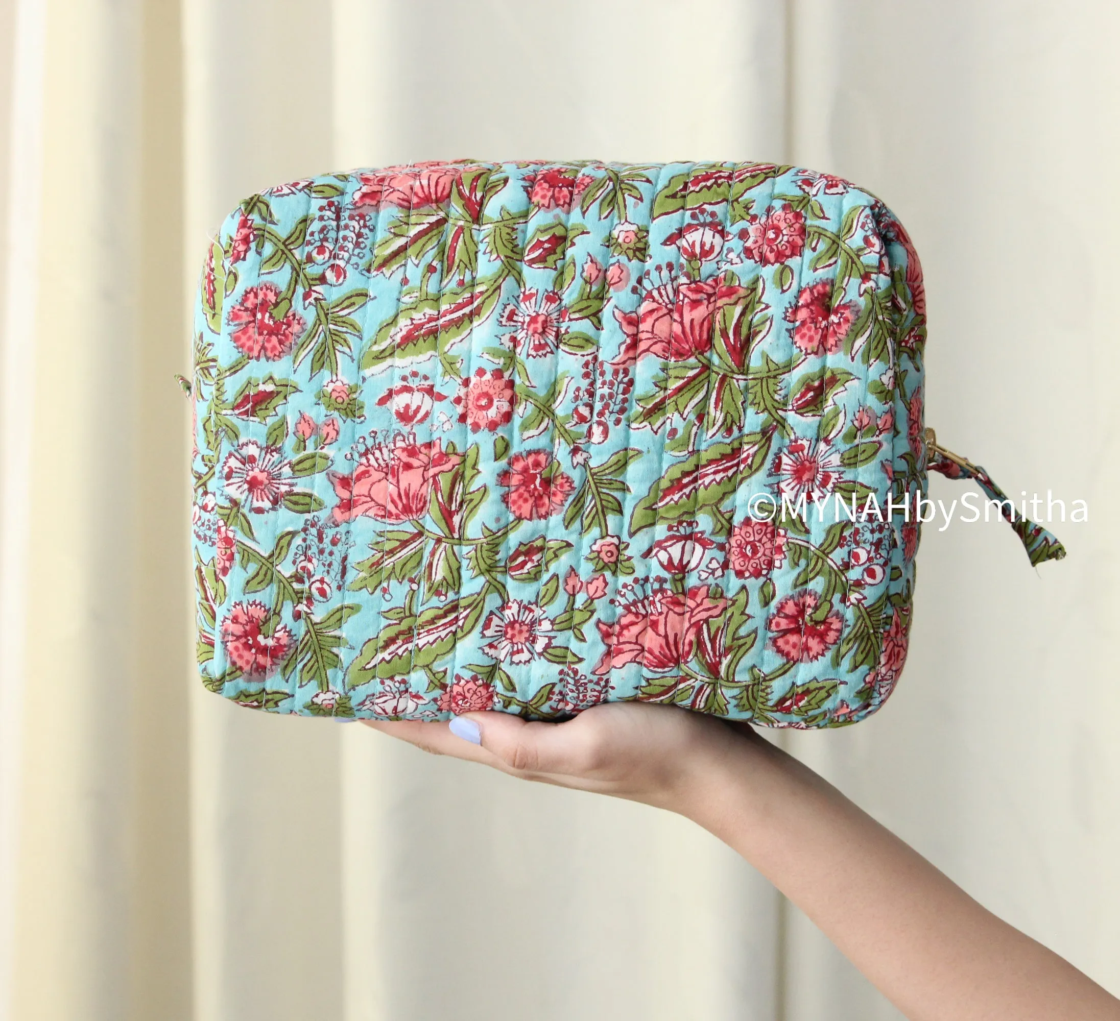 'Sea of Salmon' printed toiletry/makeup zipper pouch