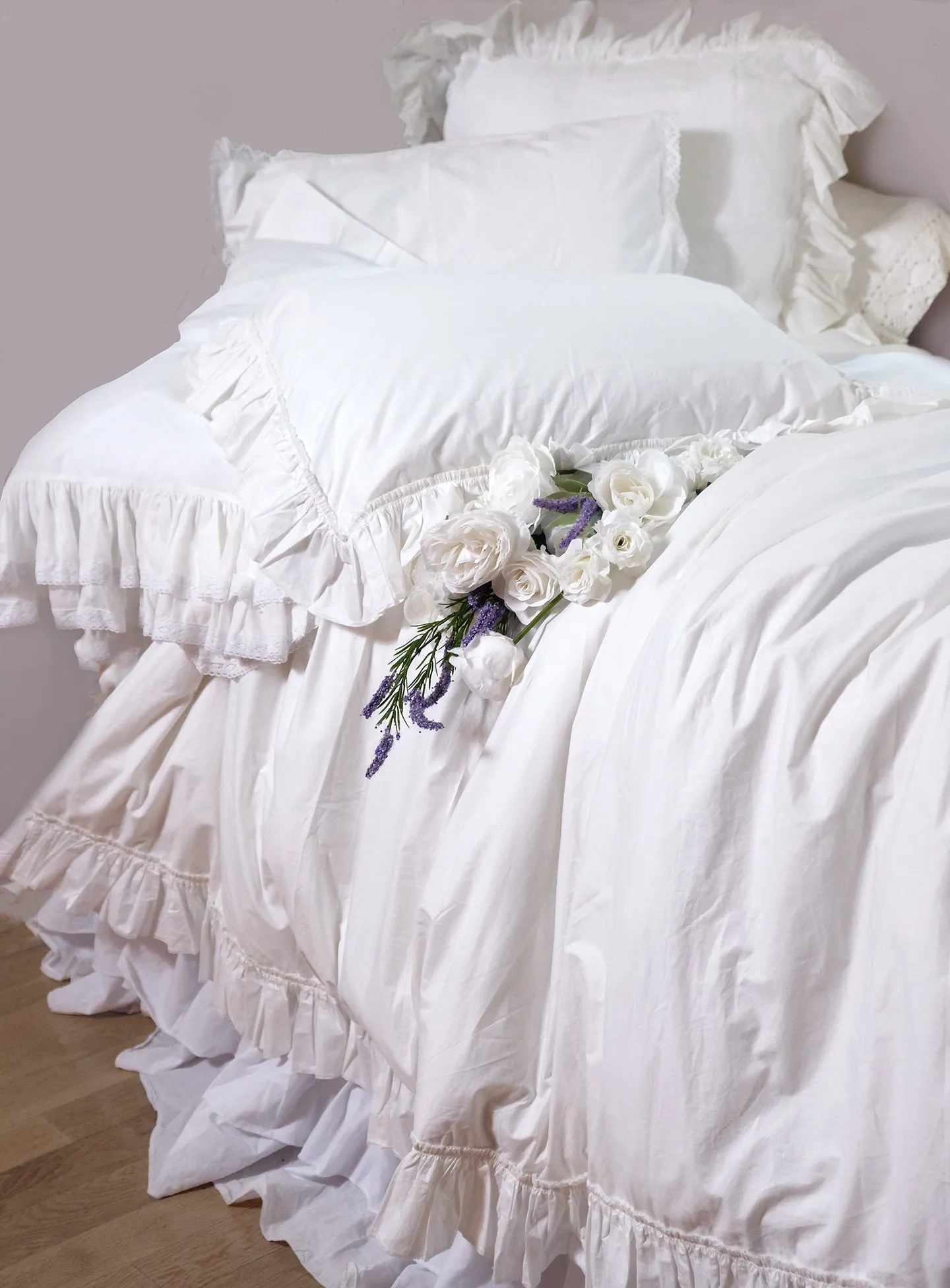 Set/2 Clementine Tatter Ruffle Pillowcase Standard - White