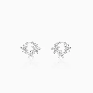 Silver Flower Wreath Stud Earrings