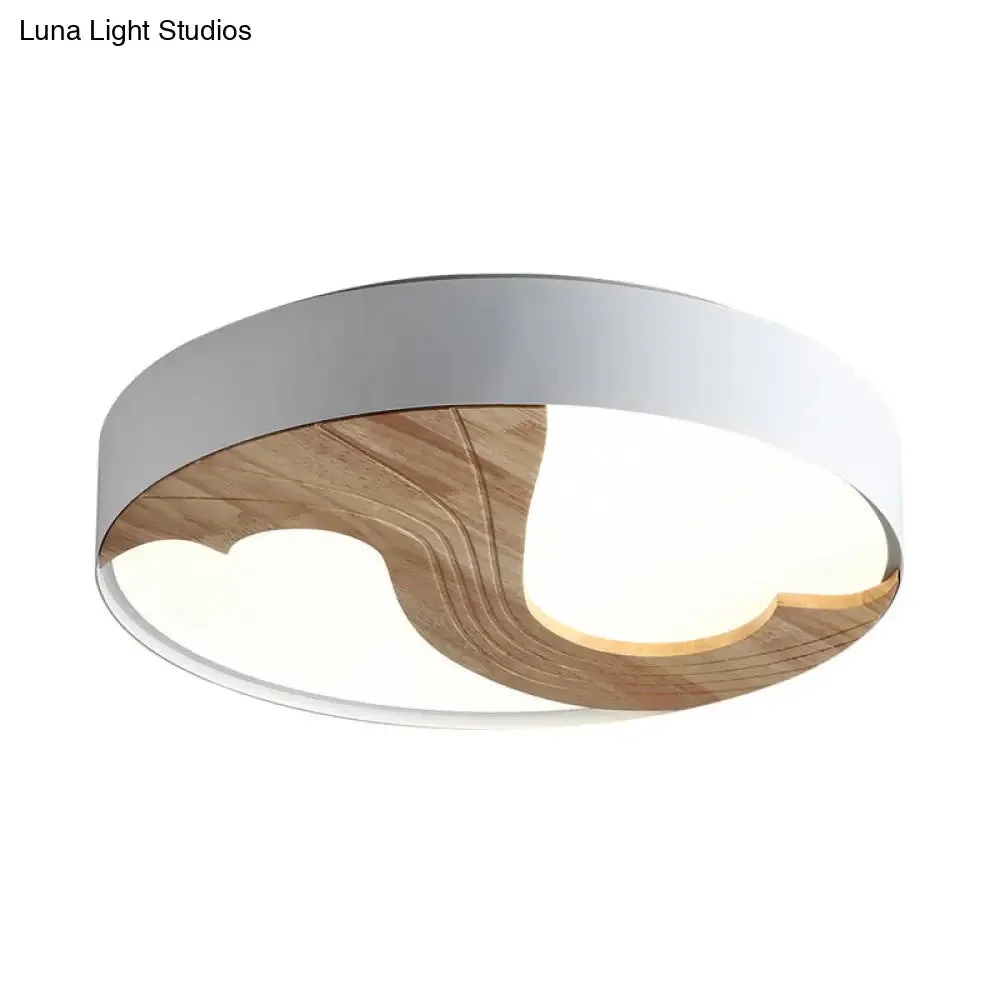 Simplicity LED Acrylic Flush Mount Light with Wood Design - White Circular Flush Fixture