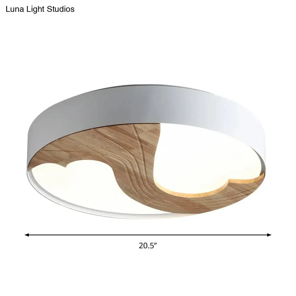 Simplicity LED Acrylic Flush Mount Light with Wood Design - White Circular Flush Fixture