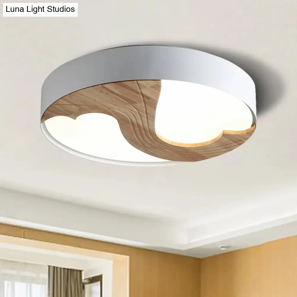 Simplicity LED Acrylic Flush Mount Light with Wood Design - White Circular Flush Fixture