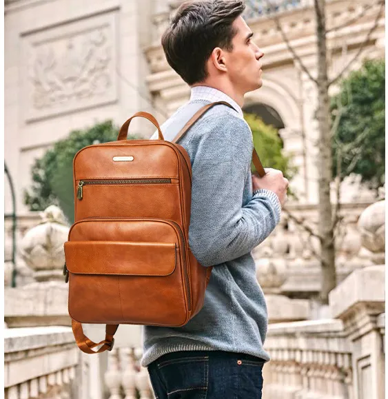 Slim Brown Leather 15.6 Inch Laptop Backpack