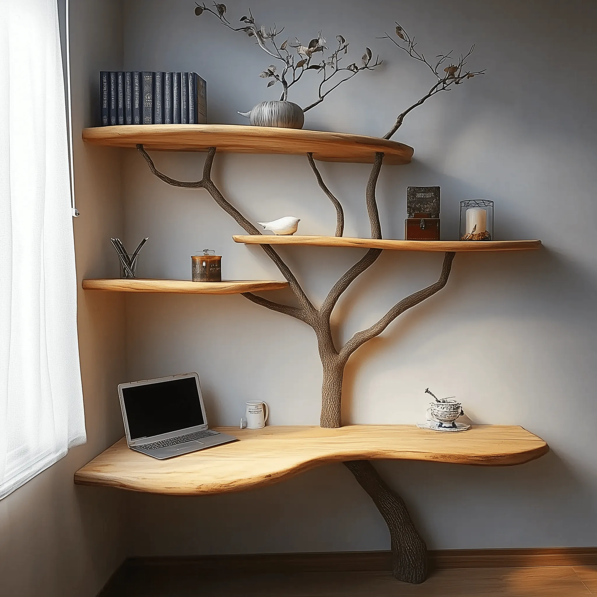 Solid Wood Tree Bookshelf Live Edge Design