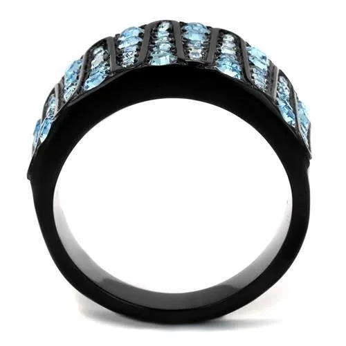 Stainless Steel Ring Top GRD Crystal Sea Blue TK2198 for Women Style BlackIon