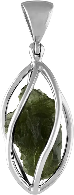 Starborn Genuine Moldavite in Sterling Silver Cage Pendant - 5 Wire Style