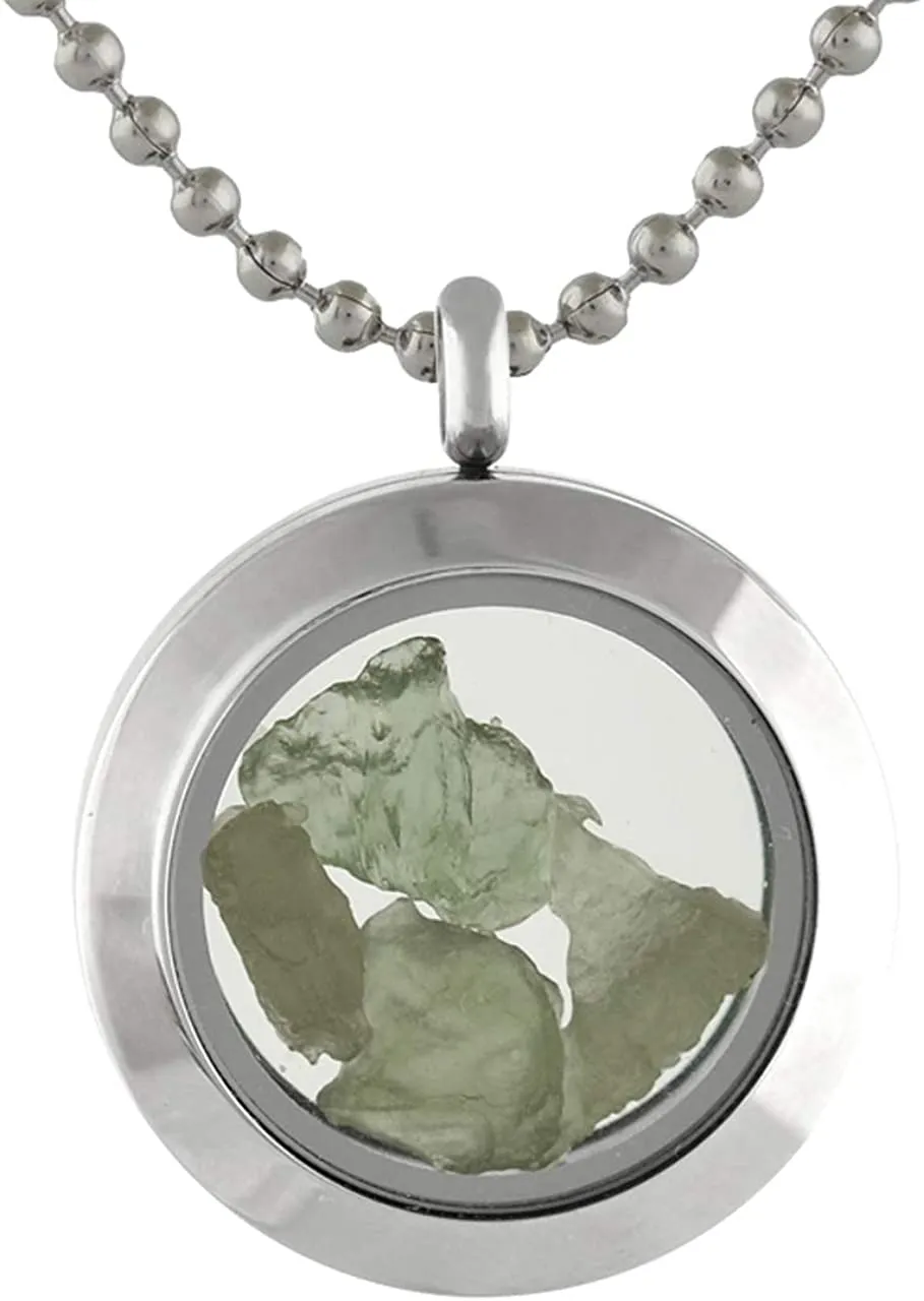 Starborn Moldavite Window Pendant in Stainless Steel