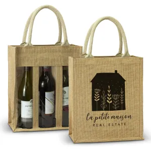 Stock Jute Triple Wine Carrier With PVC(SJB-34T)