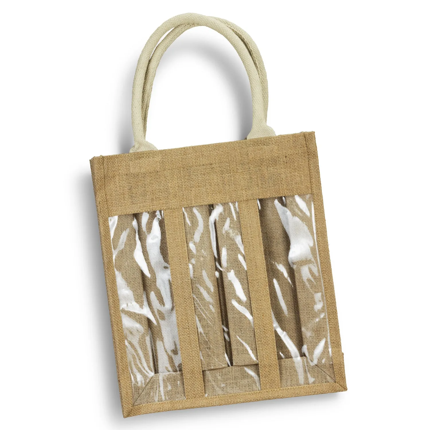 Stock Jute Triple Wine Carrier With PVC(SJB-34T)