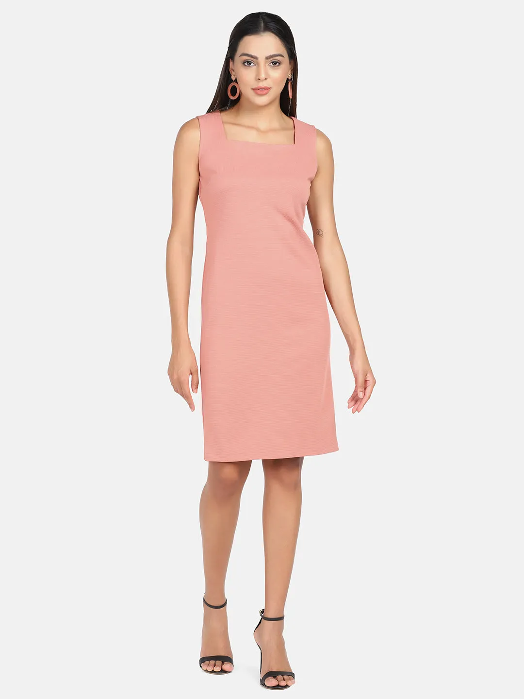 Stretch Sleeveless Sheath Dress - Peach